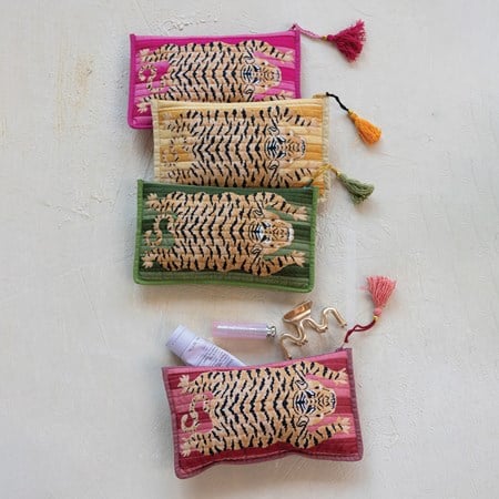 9-1/2"L x 5-1/2"H Cotton Voile Zip Pouch w Tiger