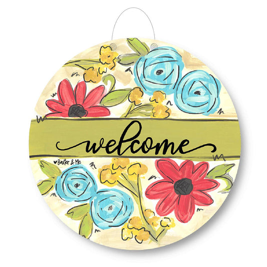 Welcome Green Stripe Door Hanger