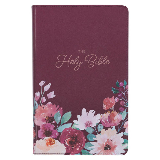 Purple Floral Faux Leather Giant Print Standard-size KJV Bib