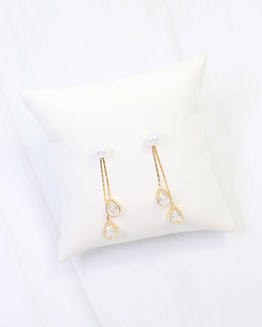 Nara Pearl CZ Dangle Earring WR Gold