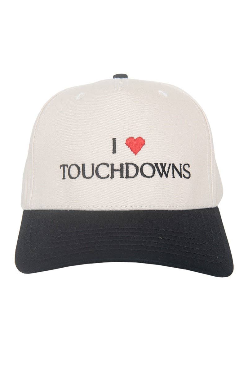 I Heart Touchdowns Vintage Trucker Hat: Black and Tan