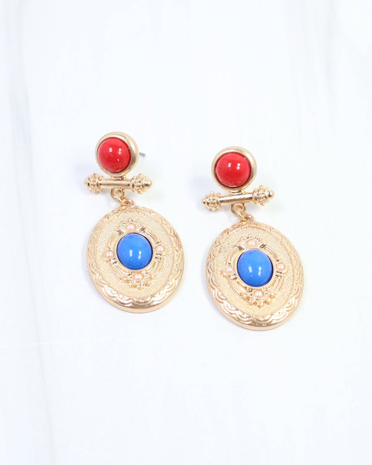 Beyan Oval Drop Earring Blue/Red
