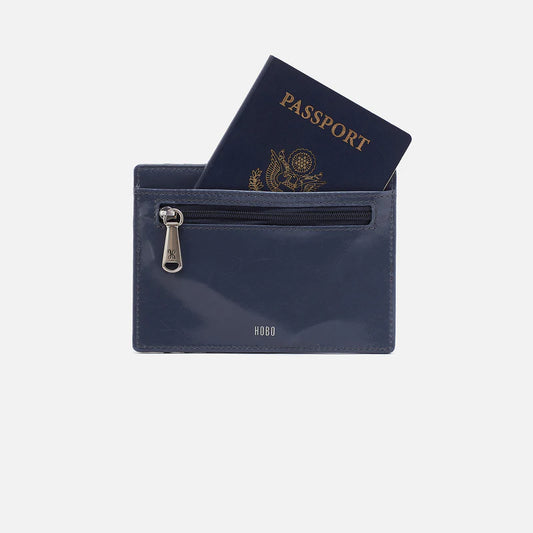 Euro Slide Card Case in Polished Leather - Blue Stone