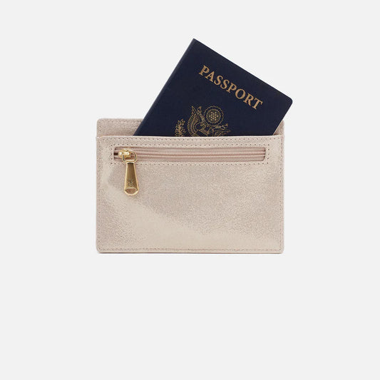 Euro Slide Card Case in Metallic Leather - Sand Shimmer