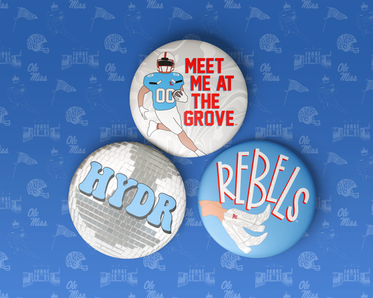 MEET ME AT THE GROVE FBALL PLAYER Game Day Pin
