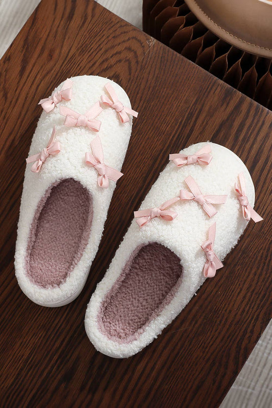 Bow Knot Trim Plush Slippers | US6 (CN37)