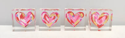 Acrylic Heart Block w Gold Leafing