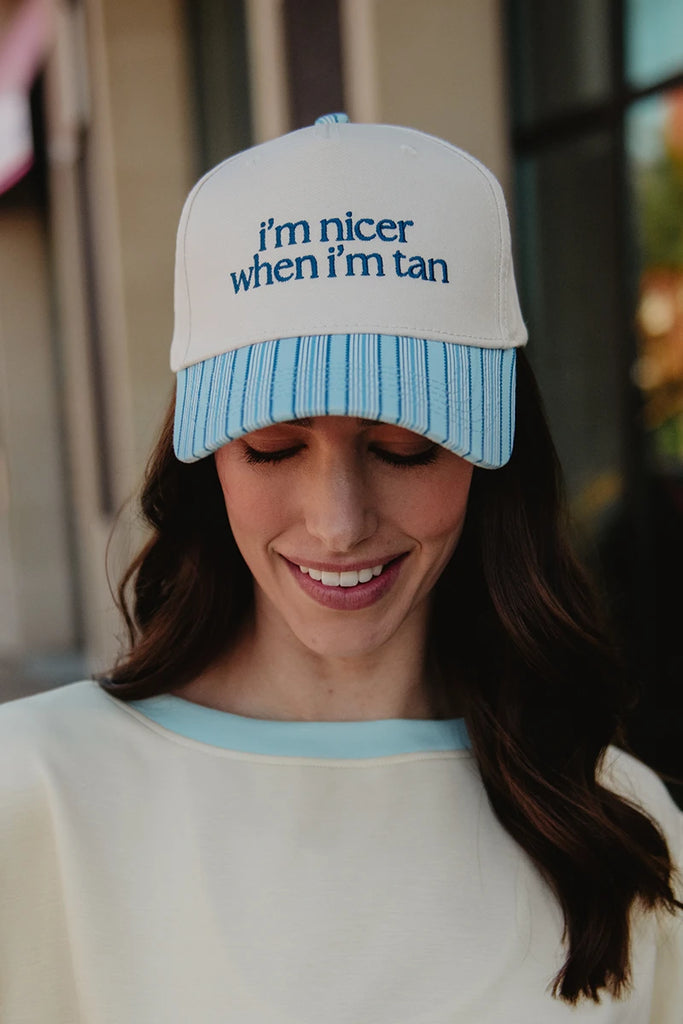 I'm Nicer When I'm Tan Two-Toned Vintage Hats - Light Blue Stripe