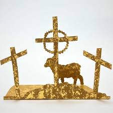 Metal Crosses/Lamb Silhouette Gold