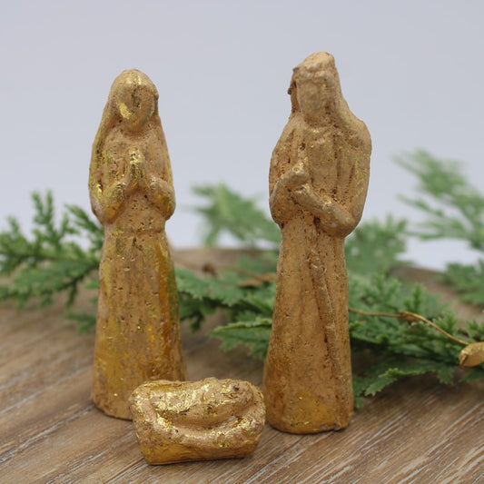 Mini Antique Gold Paper Pulp Holy Family 3.5"