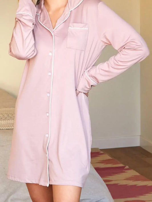 Mauve Women Solid Button Down Pajama Gown