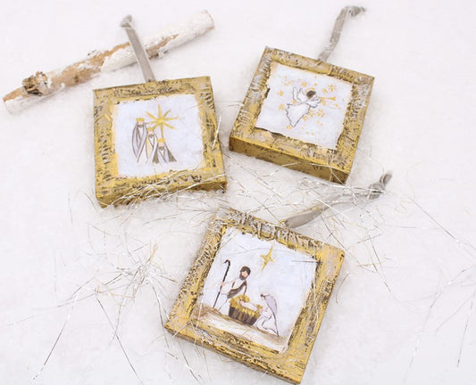 Handpainted Canvas Nativity Ornament Assorted 3