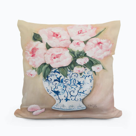 Kristie Pink Roses In Blue Vase Pillow - 18x18