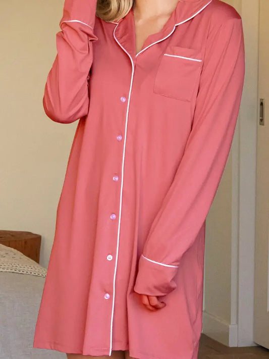 Cranberry White Women Solid Button Down Pajama Gown