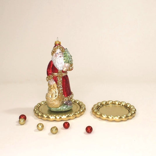 Santa with Animals Blown Glass Ornament