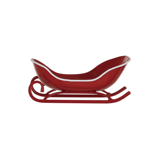 Metal Soap Holder Sleigh, Red & White