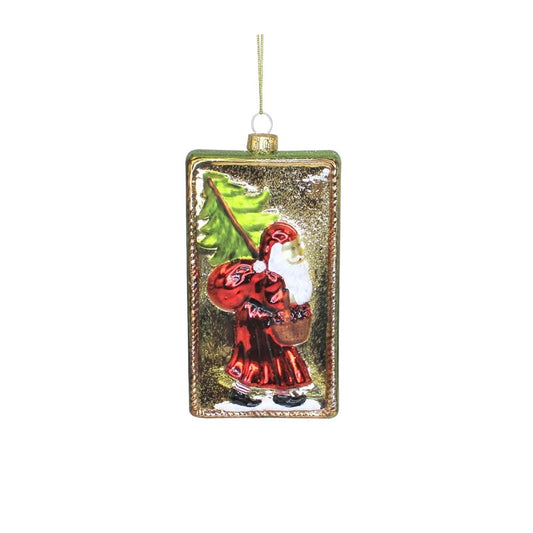Santa with Tree Blown Glass Box Ornament