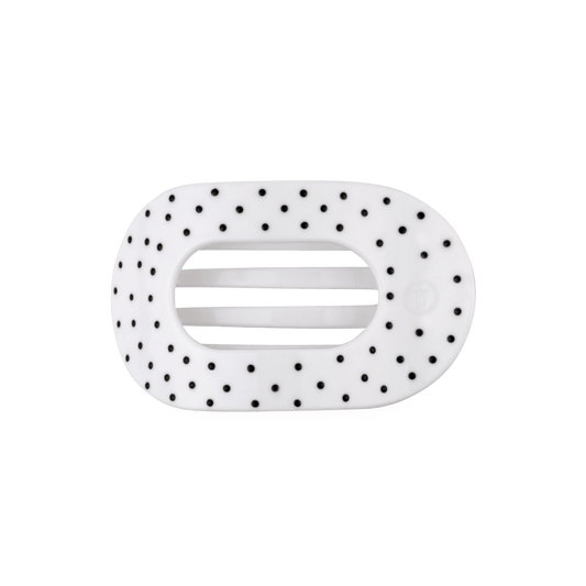 White Polka Dot Party Medium Flat Round Hair Clip