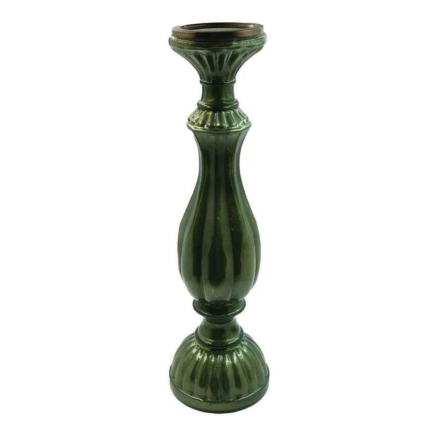 18"H Embossed Mercury Glass Candle Holder, Green