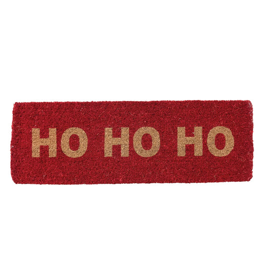 Natural Coir Double Doormat "HO HO HO", Red
