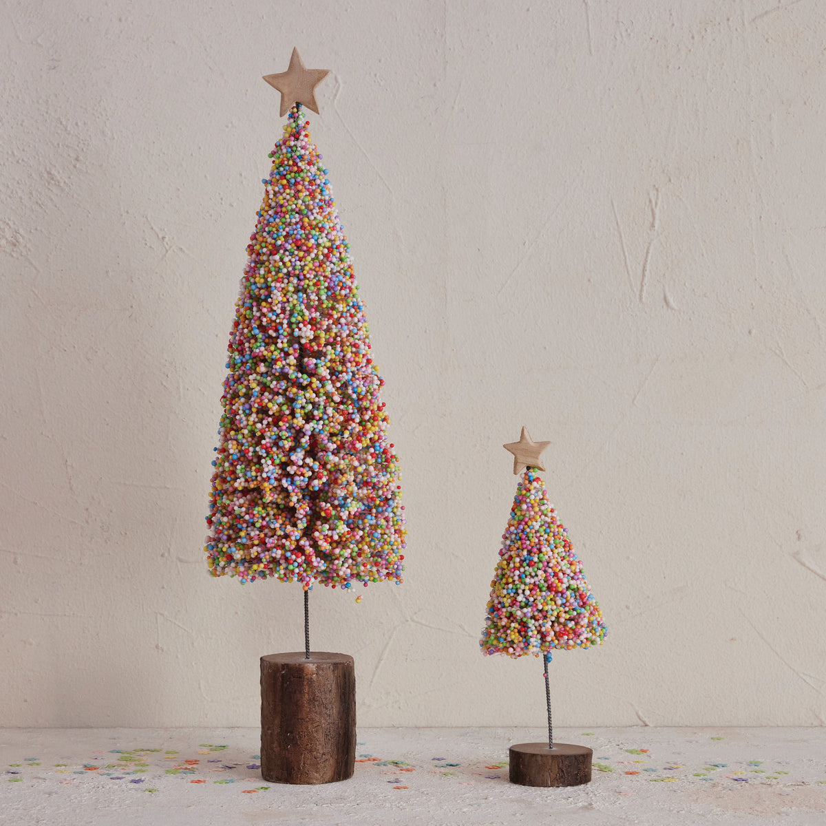 Foam Microbeads & Resin Christmas Tree with Wood Slice Base & Star