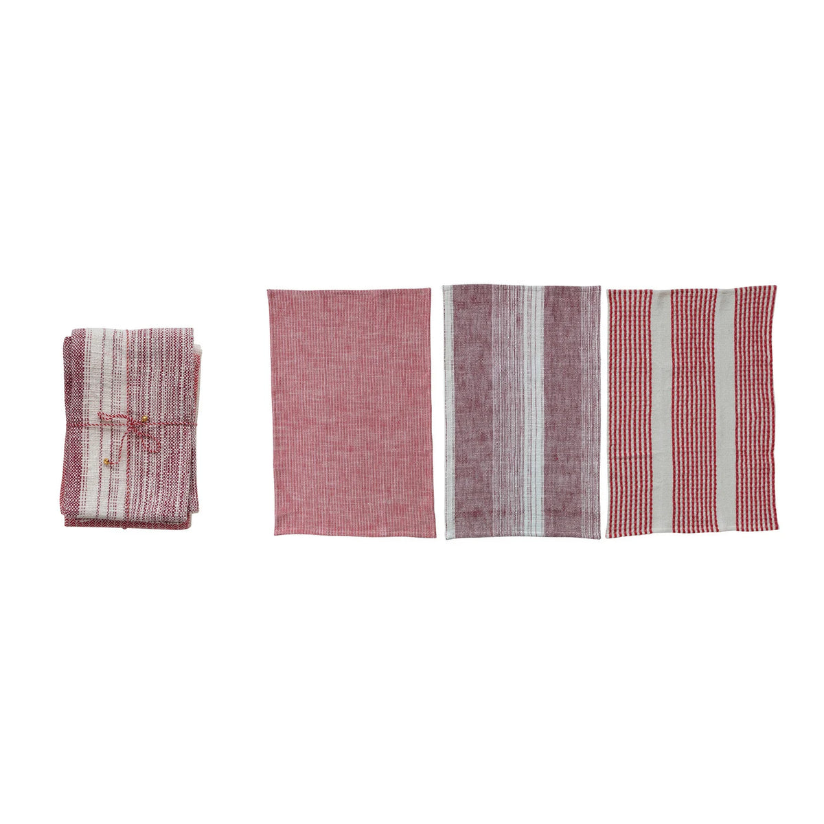 Woven Tea Towels with Patterns, Set of 3 Tied with Twine & Jingle Bell