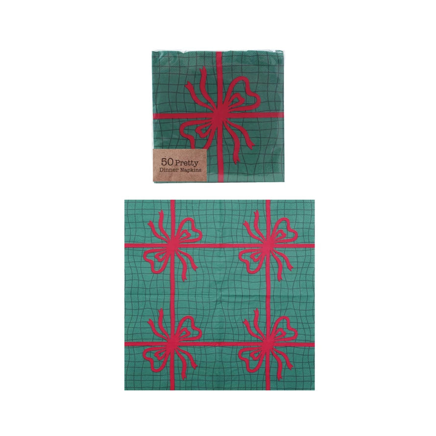 Paper Napkins with Bow, Green & Red