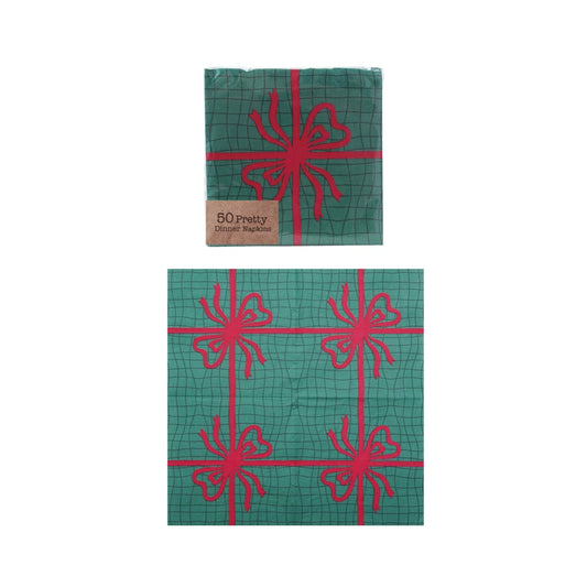 Paper Napkins with Bow, Green & Red