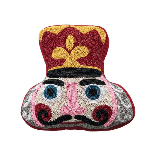 Cotton Blend Beaded Nutcracker Shaped Pillow