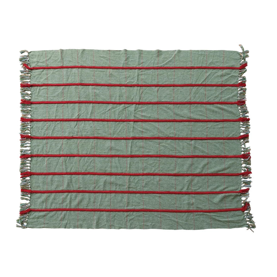 Woven Recycled Blend Throw with Braided Embroidery & Fringe
