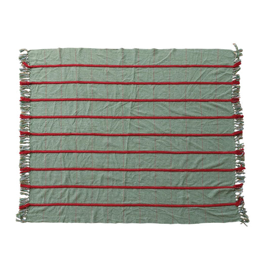 Woven Recycled Blend Throw with Braided Embroidery & Fringe