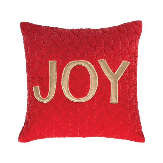 Square Woven Cotton Velvet Quilted Pillow with Appliquéd, JOY