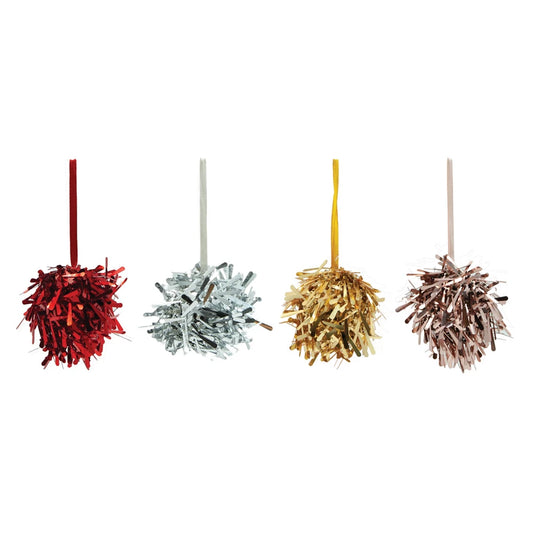 2-3/4" Round Handmade Ball Ornament with Tinsel, 4 Colors