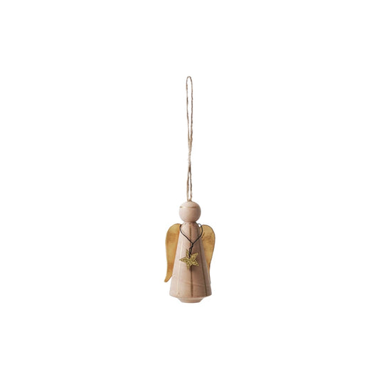 Pine Wood & Metal Hanging Wire Angel with Stripes, Star & Glitter