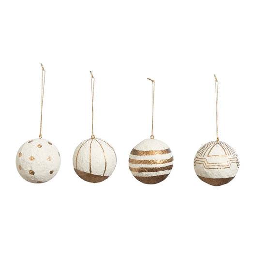 3" Round Hand-Painted Paper Mache Ball Ornament