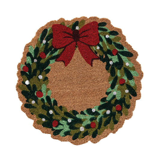 Natural Coir Wreath Shaped Doormat with Bow
